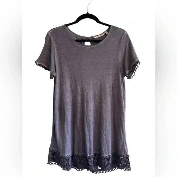 Soft Surroundings Seamoda Short Sleeve Skirt Ruched Oil
Wash Tunic-purple - Picture 7 of 13